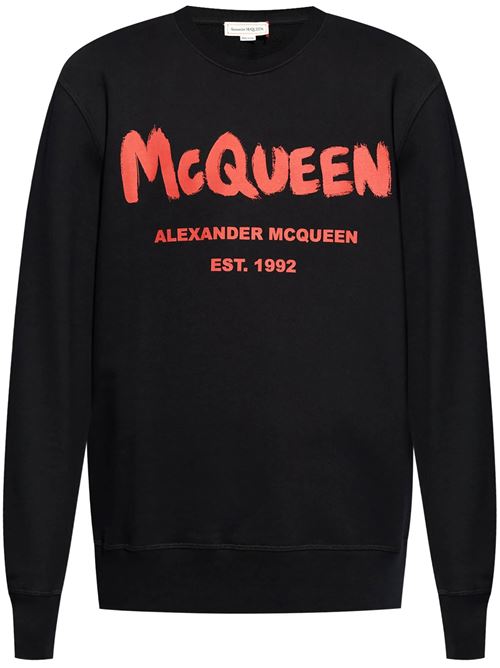 black cotton jersey texture logo print sweatshirt Alexander McQueen | 688713QTAAB0509